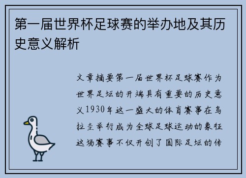 第一届世界杯足球赛的举办地及其历史意义解析